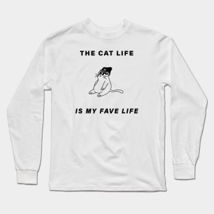 The Cat Life is My Fave Life Black and White Long Sleeve T-Shirt